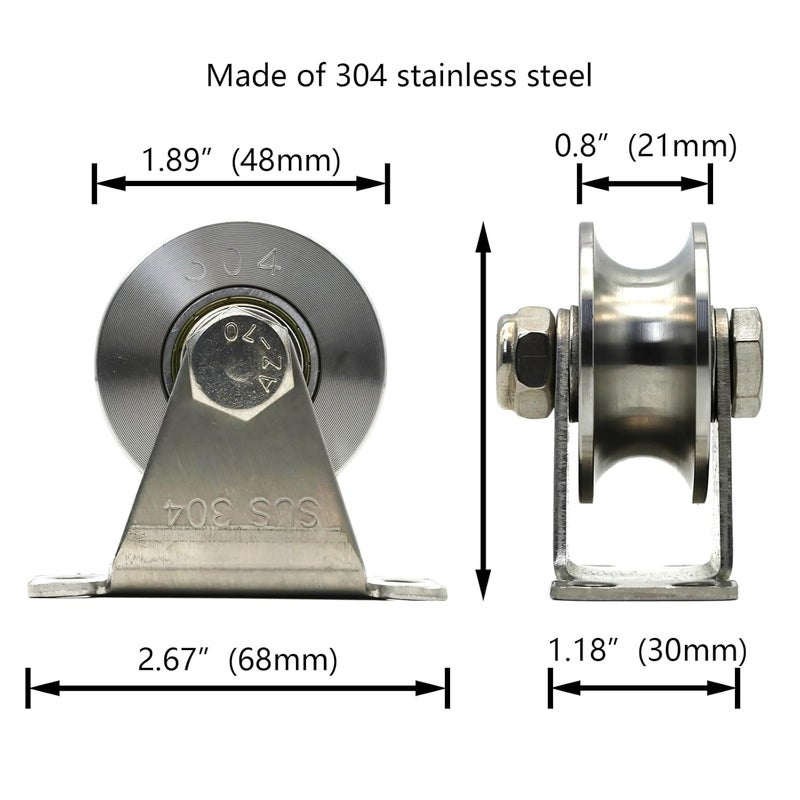 LTEMG U Type Groove Wheel Pulley Stainless Steel Silent Pulley Block,Wall-Mounted Ceiling Lifting Pulley Block,Sliding Gate Hardware,Removable Double Bearing,with Expansion Pipes and Screw(2 Pack) - Image 2